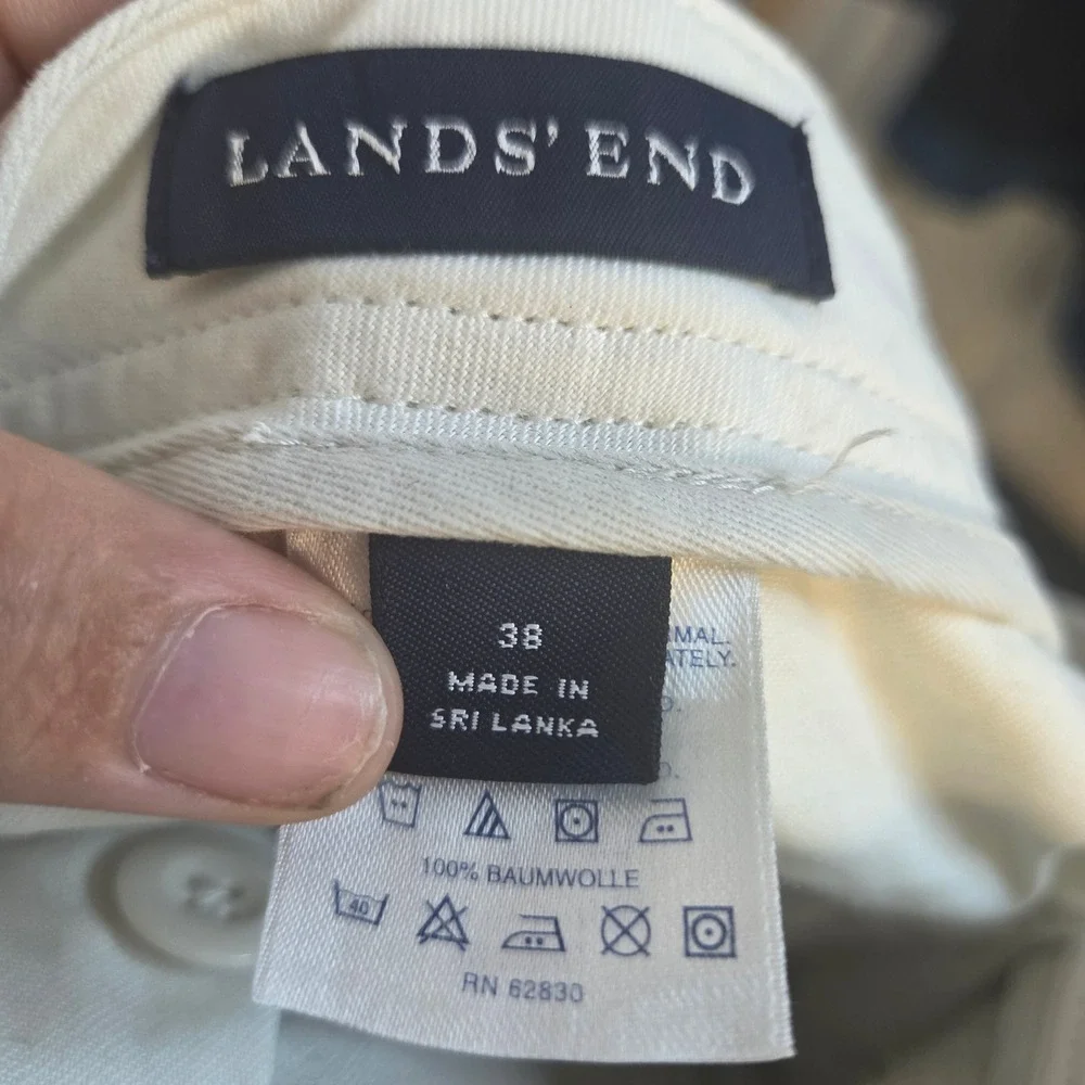 Lands End Mens 38x30 Cargo Pant Cream Cotton Straight Leg Outdoor Casual Trouser